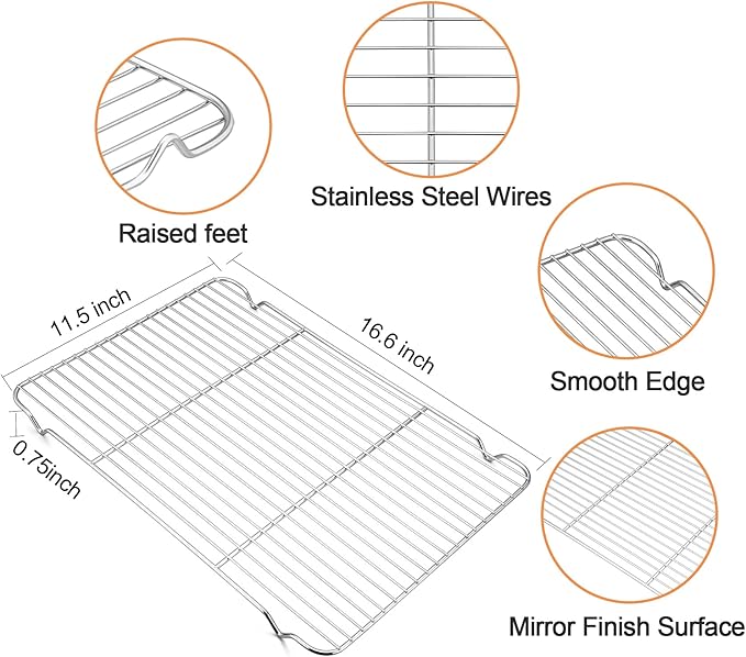 TeamFar Stainless Steel Baking Sheet, 17.6 x 13 x 1inch Half Baking Pan Cookie Sheets with Cooling Rack & 50PCS Parchment Papers for Baking/Roasting/Broiling, Healthy & Sturdy, Dishwasher Safe