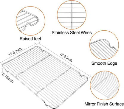 TeamFar Stainless Steel Baking Sheet, 17.6 x 13 x 1inch Half Baking Pan Cookie Sheets with Cooling Rack & 50PCS Parchment Papers for Baking/Roasting/Broiling, Healthy & Sturdy, Dishwasher Safe