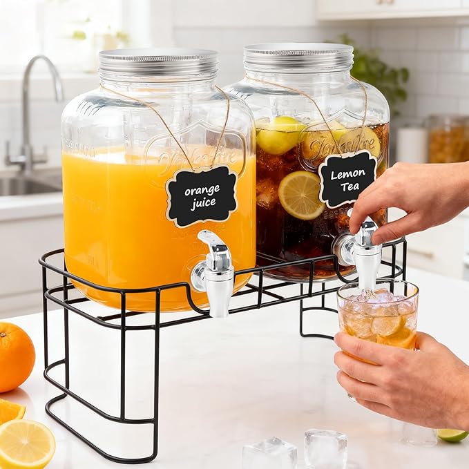 1.5 Gallon Glass Drink Dispensers For Parties-Set of 2,Drink Dispenser with Fruit Infuser & Stand,Juice or Beverage Dispenser for BBQ, Picnic, Party,Water Dispenser Laundry Detergent Dispenser - Image 7