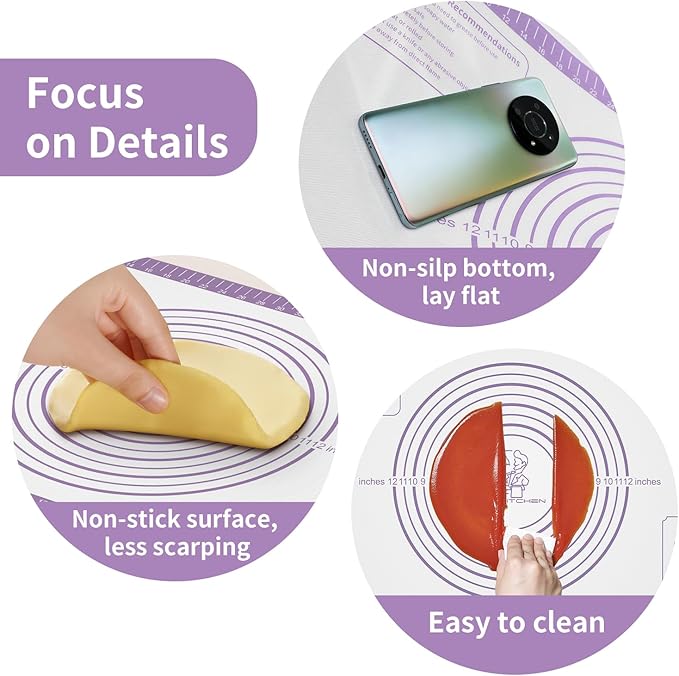 Non Stick Pastry Mat,Extra Large Silicone Baking Mat with Measurement, Food Grade Dough Rolling Mat for Making Cookies Macarons Bread Pie Crust, Easy to Clean& Multi-Purpose - Image 4