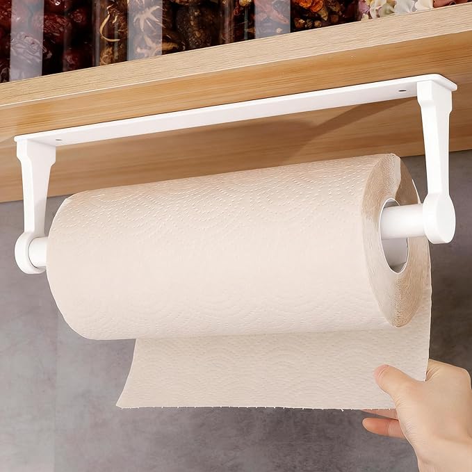 MONEER Kitchen Roll Holder Under Cabinet, Paper Towel Holder, Aluminum Alloy Kitchen Towel Holders, Self Adhesive Kitchen Roll Holder for Kitchen, Bathroom, Living Room (White) by MONEER
