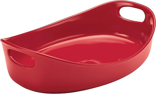 Rachael Ray Stoneware Bubble and Brown Oval Baker, 4.5-Quart, Red