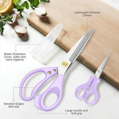 All Purpose Kitchen Scissors, Kitchen Shears Heavy Duty - Dishwasher Safe Food Scissors- Multipurpose Cooking Shears for Meat Poultry Food, Herbs, and Fish, Comfort Grip Handles, Purple