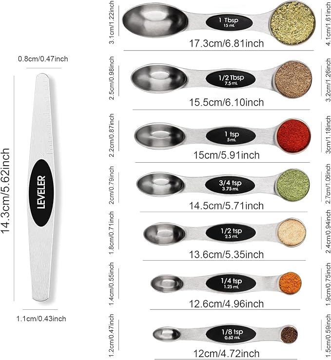 Magnetic Measuring Spoons Set with Leveler, Stackable Stainless Steel Tablespoons for Baking, Fits in Spice Jars - Image 2