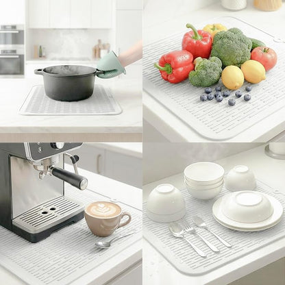 MicoYang Silicone Dish Drying Mat for Multiple Usage,Easy clean,Eco-friendly,Heat-resistant Silicone Mat for Kitchen Counter or Sink,Refrigerator or Drawer Liner White XL 18 inches x 16 inches - Image 4