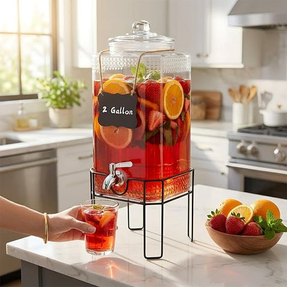 2 Gallon Glass Drink Dispenser, Drink Dispensers for Parties, Beverage Dispenser with Stand and Glass Lid, 100% Leakproof Spigot, Ideal for Lemonade, Juice, Laundry Detergent Dispenser - Image 4