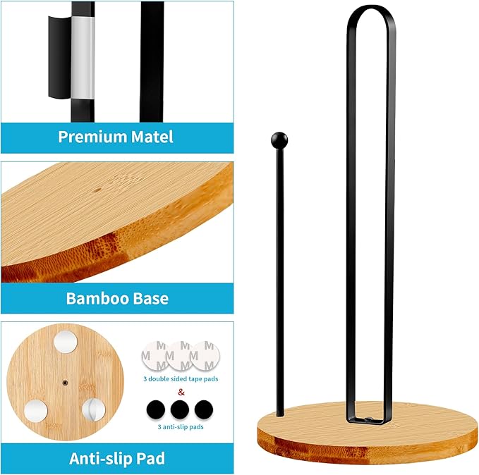 Wood Paper Towel Holder Countertop, TONLEA Kitchen Paper Towel Holder FreeStanding with Non-Slip Base for Kitchen and Bathroom Organization - Image 5