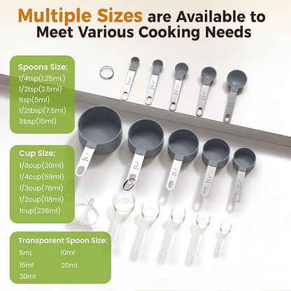 16PCS Measuring Cups and Spoons Set, Measuring Spoon Set with Metric and US Measurements, Fits for Measuring Dry and Liquid (Grey) - Image 5