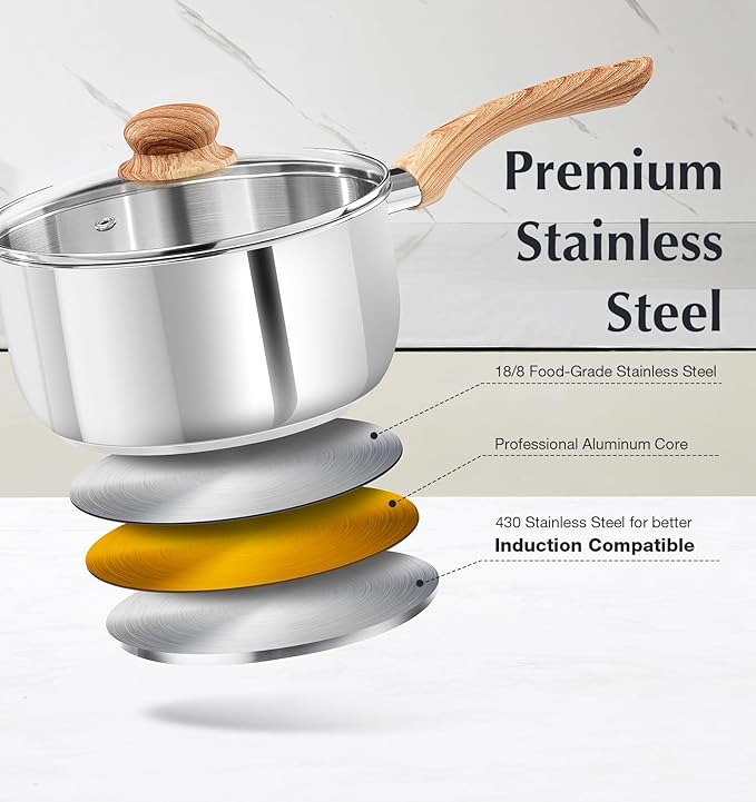 KOCH SYSTEME CS Stainless Steel Saucepan, 3 Quart Sauce Pan with Lid & Cool-Touch Bakelite Handle, 3 QT Saucepan with Lid, Induction Sauce Pan, Stainless Steel Pot 3 Quart - Image 3