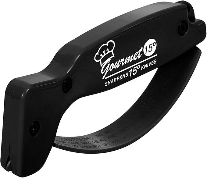 AccuSharp Gourmet Series, 15 Degree Knife Sharpener for Gourmet Knives, Diamond-Honed Tungsten Carbide Reversible Blades, Hones & Refines Straight-Edge or Serrated Gourmet Knives, Hand-Held, Black by AccuSharpKnifeSharpeners