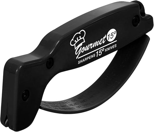 AccuSharp Gourmet Series, 15 Degree Knife Sharpener for Gourmet Knives, Diamond-Honed Tungsten Carbide Reversible Blades, Hones & Refines Straight-Edge or Serrated Gourmet Knives, Hand-Held, Black by AccuSharpKnifeSharpeners