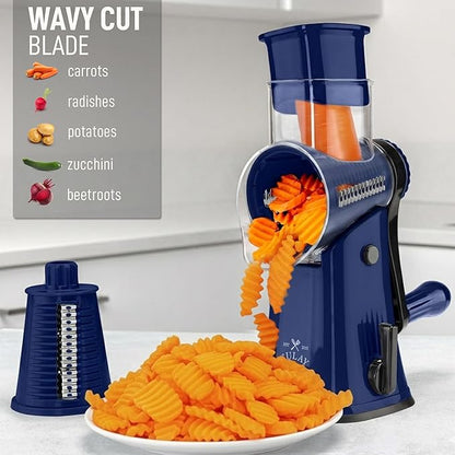 Zulay Kitchen Rotary Cheese Grater 5 Blade Cheese Shredder - Manual Hand Crank Cheese Grater With Reinforced Suction & 5 Interchangeable Drums - Easy to Use, Vegetable Chopper Round Mandoline Slicer - Image 4