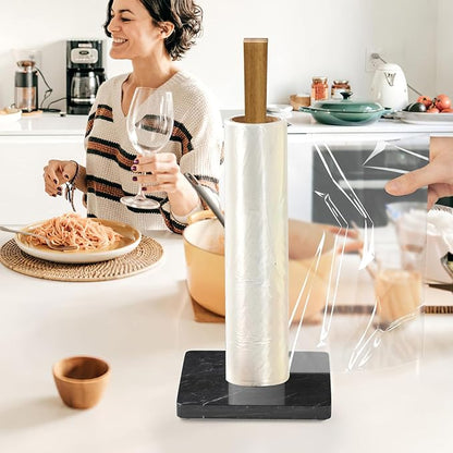 Buruis Wood Paper Towel Holder, Marble Base Modern Decorative Countertop Standing Rolls Holder for Kitchen, Toilet, Pantry and Bathroom (Square Marble Base Black) - Image 8