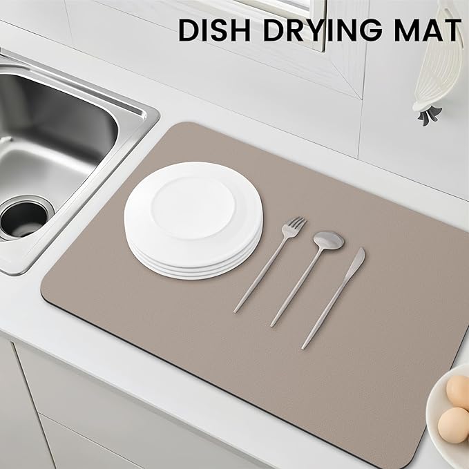 WISELIFE Dish Drying Mat Super Absorbent Drying Mat Large Dish Drying Mats for Kitchen Counter Easy Clean Dish Mat Kitchen Drying Mat16"x 24" Classic Khaki - Image 6