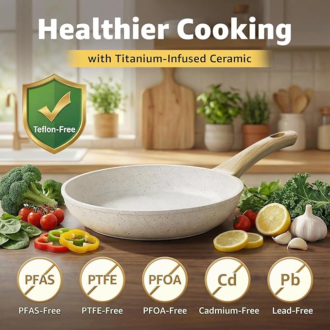 25Pcs Pots and Pans Set Non Stick, Ceramic Cookware with Titanium-Reinforced Nonstick Coating, PFAS-Free & Induction Ready, Long-Lasting Performance, Full Kitchen Set with 3 Casseroles - Image 6