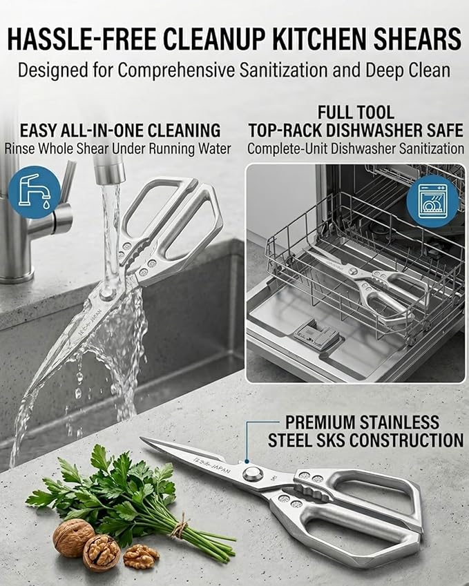 Heavy Duty Poultry Shears, Stainless Steel Kitchen Scissors for Chicken Bones, Turkey, Meat, BBQ Prep, Serrated Blade All-Metal Cooking Shears, Dishwasher Safe