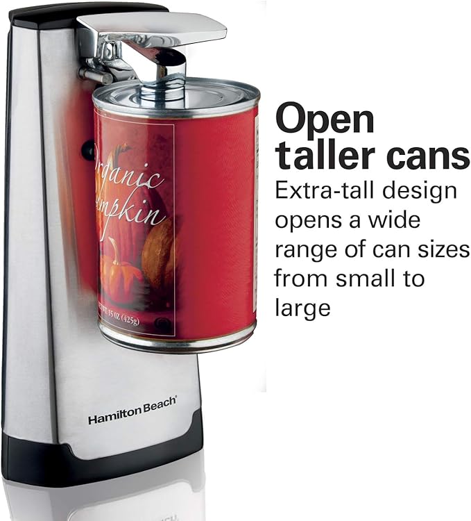 Hamilton Beach Extra-Tall Electric Automatic Can Opener with Easy-Clean Detachable Cutting Lever, Cord Storage, Knife Sharpener, Brushed Stainless Steel (76700) - Image 3