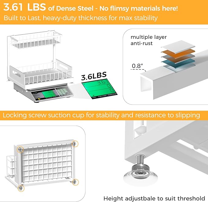 Saydear Under Sink Organizer Storage 2-Tier Premium Metal Pull-Out Kitchen Cabinet Organizer with Sliding Drawer, Height Adjustable, Heavy Duty for Kitchen & Bathroom Organizers 2 Pack White - Image 5
