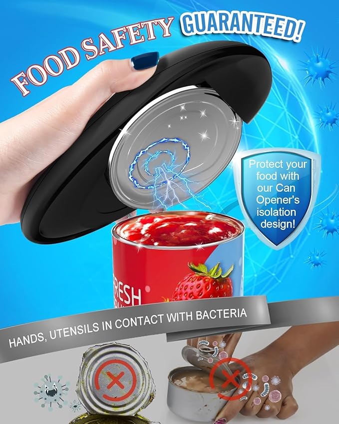 Electric Can Opener, One-Touch Automatic Hands Free Can Opener with Smooth Edge, Battery Operated, Safe & Easy for Seniors with Arthritis, Kitchen, Left-Handed & Weak Hands (Black) - Image 6