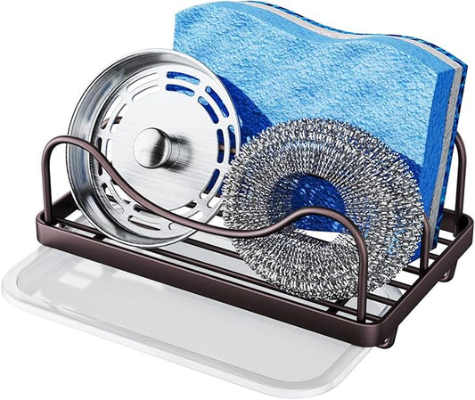 Consumest Kitchen Sink Organizer - Movable Sink Caddy for Countertop Organizer, 304 Stainless Steel Sponge Holder with Detachable Drip Tray for Kitchen Accessories,Bronze