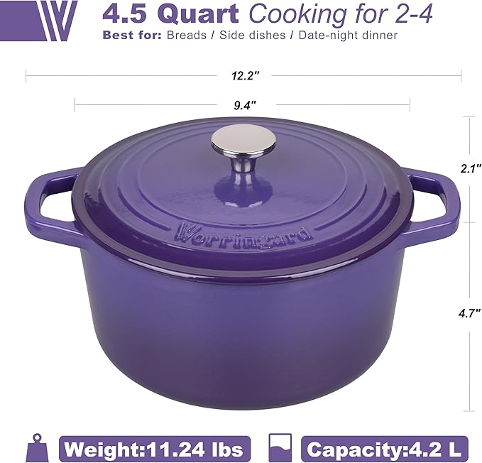VORRINGARD Enameled Cast Iron Dutch Oven Pot with Lid, for Bread Baking, Round Bread Oven- include Sourdough Bread Baking Supplies Set, 4.5QT, Purple - Image 2