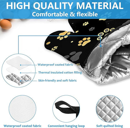 Gold Dog Paw Print Oven Mitts and Pot Holders Sets Heat Resistant 4Pcs Potholders Oven Gloves Hot Pads for Kitchen Baking Cooking Grilling BBQ