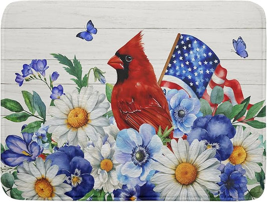 4th of July Dish Drying Mat for Kitchen Counter Cardinal Patriotic Flowers Microfiber Absorbent Dish Draining Reusable Washable Foldable Extra Large 18"x24" by Unknown