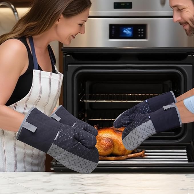 Oven Mitts and Pot Holders Sets 6pcs, Kitchen Oven Glove,High Heat Resistant 550 Degree Extra Long Oven Mitts and Potholders with Non-Slip Silicone Surface for Home Essentials (Grey) (Matte Black) - Image 5