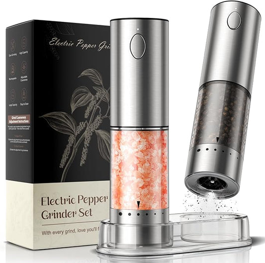 Electric Salt and Pepper Grinder Set – Rechargeable Automatic Salt and Pepper Shaker with 6 Adjustable Coarseness, Large-Capacity Pepper Mill Kitchen Appliances and Home Essentials Gifts for Women by ioion