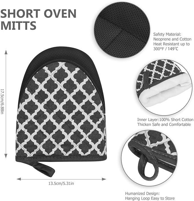 1 Pair Short Oven Mitts - Silicone Kitchen Oven Gloves High Heat Resistant 500℉, Mini Oven Mits with Non-Slip Grip Surfaces and Hanging Loop for BBQ, Baking, Cooking and Grilling (Dark Gray) - Image 3