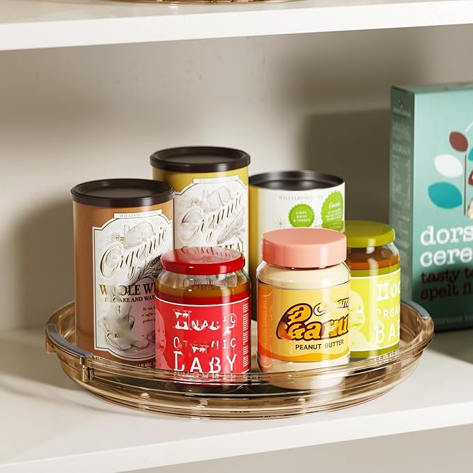 LAMU 2 Pack Lazy Susan Turntable Organizer for Cabinet, 10.6'' 9.25'' Condiment Organizer for Refrigerator, Kitchen Pantry, Medicine Cabinet Organizer, Spices Rack Organization, Bathroom, Amber - Image 3