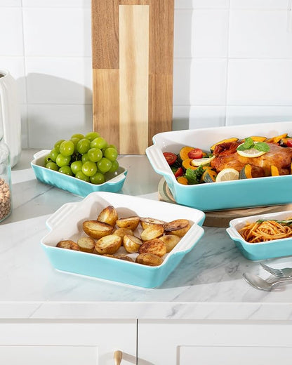 Sweejar Ceramic Bakeware Set of 4, Casserole Dishes for Oven, Rectangular Baking Dish with Handles, Lasagna Pans Deep for Cooking, Gratin, Roasting, Banquet and Daily Use (Turquoise) - Image 5