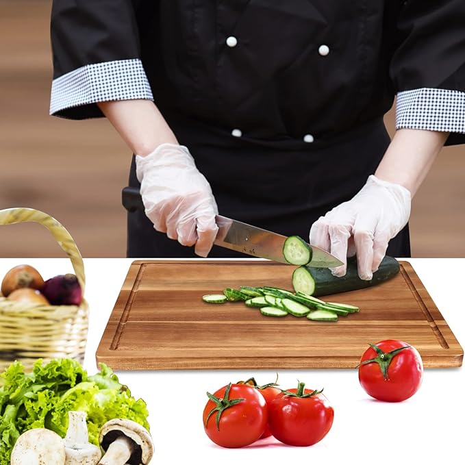17" Best Solid Acacia Wood Cutting Boards for Kitchen Meat Large Wooden Charcuterie Board Food Non Toxic Hardwood Chopping Boards with Juice Groove Thick Butcher Block Big Bread Serving Cheese Board - Image 6