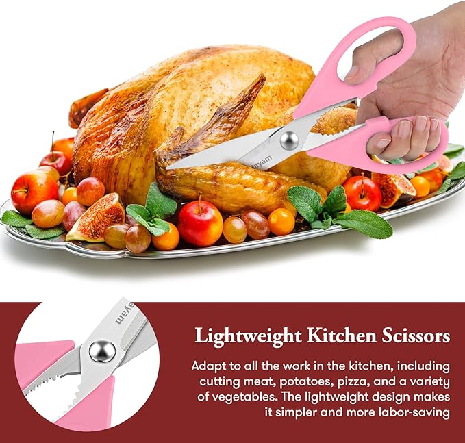 iBayam All Purpose 8.5" Cooking Scissors with Sheath, Pink Kitchen Gadgets for Women, Mom, Wife, Her - Image 5