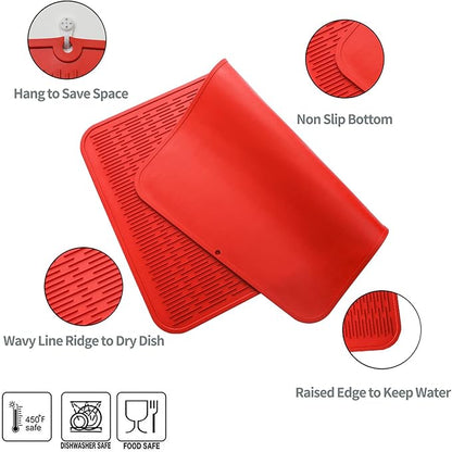 MicoYang Silicone Dish Drying Mat for Multiple Usage,Easy clean,Eco-friendly,Heat-resistant Silicone Mat for Kitchen Counter or Sink,Refrigerator or Drawer Liner Red 4XL 32 inches x 18 inches - Image 4