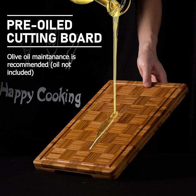 Kikcoin Extra Large Bamboo Cutting Boards, (Set of 3) Chopping Boards with Juice Groove Bamboo Wood Cutting Board Set Butcher Block for Kitchen, End Grain Serving Tray - Image 6