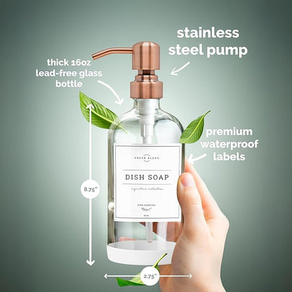 Vine Creations Clear Glass Soap Dispenser, 2 Pack Kitchen Soap Dispenser Set with Stainless Steel Pump, 16 oz Dish Soap and Hand Soap Dispensers for Bathroom with Waterproof Labels - Image 6