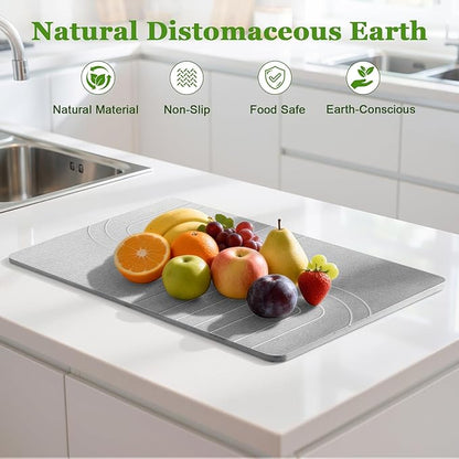 Luxspire Large Stone Drying Mat for Kitchen Counter 24"x16"- Fast-Absorbing Dish Drying Mat Non-Slip Stone Dish Drying Mat for Dishes, Cups Waterproof Counter Protector for Kitchen Bath, Dark Gray