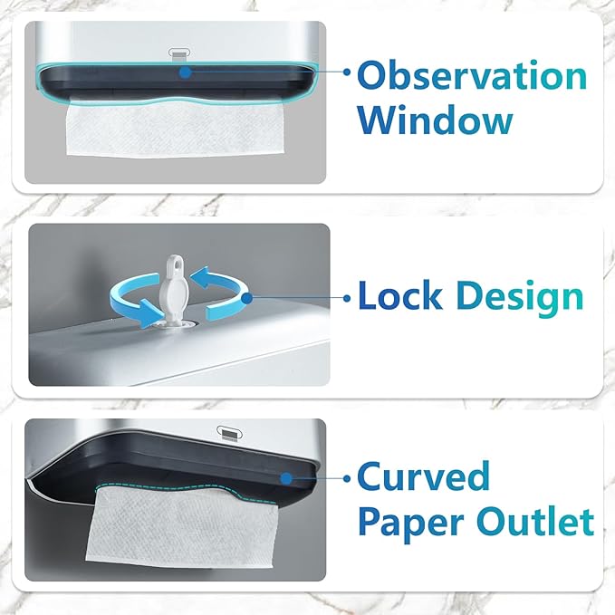 Trifold Hand Towel Dispenser for Bathroom - C Fold Paper Towel Dispenser Wall Mount with No-Hole Adhesive Installation, Compact 200 Sheets Large Capacity for Home, Apartment & RV - Image 2