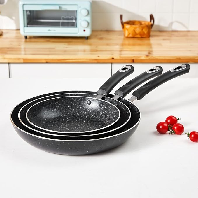 Nonstick Frying Pan Set-3-Pieces Skillet Set Induction Compatible,8 Inch,9.5 Inch and 11 Inch Omelette Pan with Bakelite Handles - Image 8