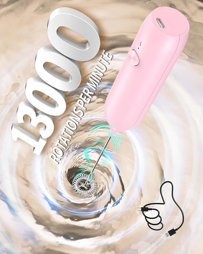 CIRCLE JOY Milk Frother Handheld Rechargeable Milk Foamer Electric Mini Drink Mixer with Stainless Steel Whisk for Coffee, Cappuccino, Lattes, Frappe, Matcha and Hot Chocolate, Pink - Image 4