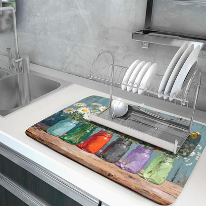 Dish Drying Mat for Kitchen Counter 18x24, Spring Summer Floral Decorative Absorbent Reversible Microfiber Kitchen Countertop Protector Dishes Drainer Pad - Image 5