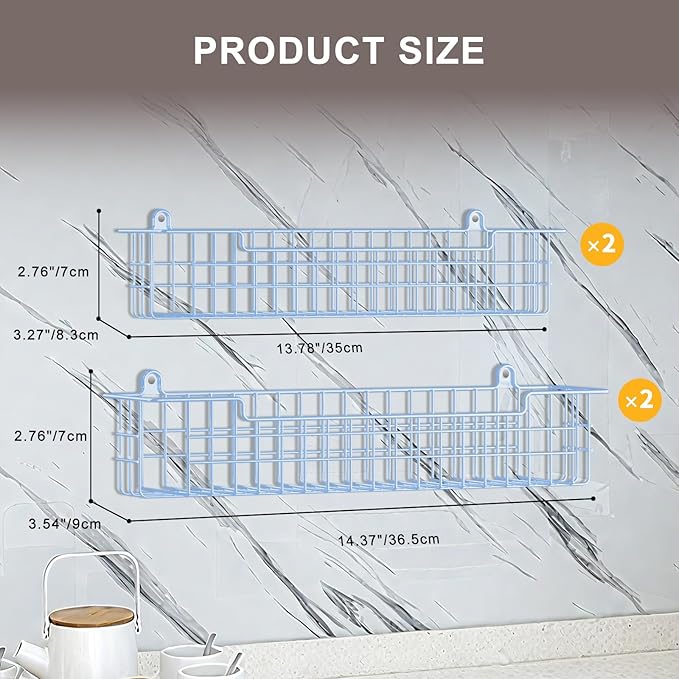 Spice Rack Wall Mount, 4-Pack Seasoning Organizer for Kitchen Storage Organization, Metal Spice Holder Saving Space Shelf for Cabinet, RV, Pantry, Blue - Image 3