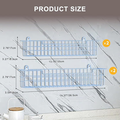 Spice Rack Wall Mount, 4-Pack Seasoning Organizer for Kitchen Storage Organization, Metal Spice Holder Saving Space Shelf for Cabinet, RV, Pantry, Blue - Image 3