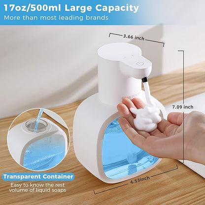 Automatic Foaming Soap Dispenser, 17oz/500ml Touchless Rechargeable with 4-Level Adjustable & IPX5 Waterproof - Level Display for Wall/Tabletop Use in Bathroom, Kitchen, White - Image 2