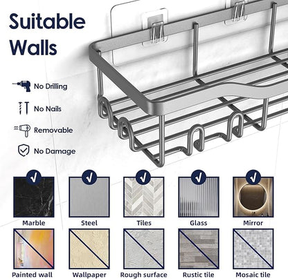 NESOMI Shower Caddy Adhesive Shower Organizer 7-Pack, Rustproof Stainless Steel Bathroom Shelves, Large Capacity No-Drill Rack Storage Accessories with Soap Dish Toothbrush Holder Hooks - Image 9