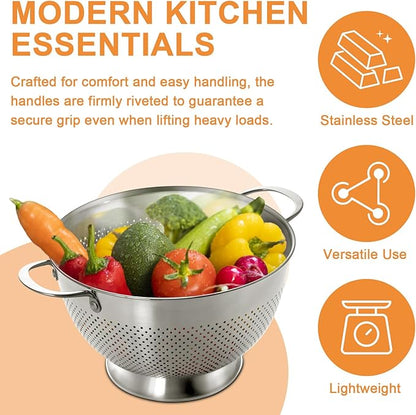Stainless Steel Colander Set of 3 (1.5-3-5Quart) | Durable Rice and Pasta Strainer with Handle | Oversized Handles | Nesting Design | Rust-Resistant & Dishwasher Safe - Image 5