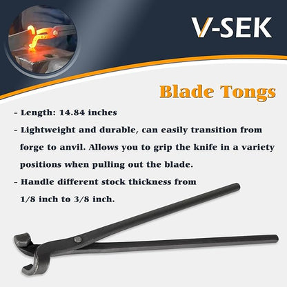 Blacksmith Tongs Set - V-Bit Blade, Flat, and Assembled Tongs for Knife Making, Blacksmithing, and Bladesmithing (3PCS Steel Forge Tongs)