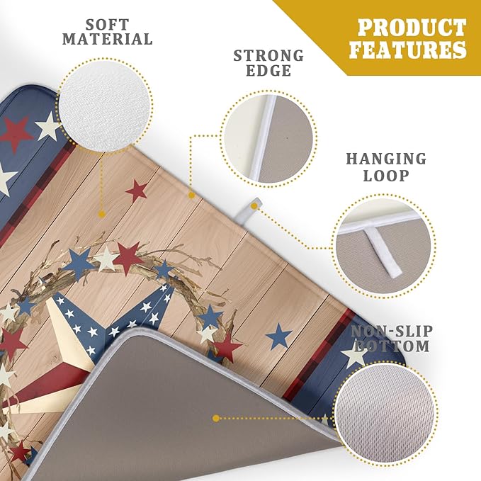 4th of July Dish Drying Mat for Kitchen Counter Patriotic Farmhouse Rustic Microfiber Absorbent Dish Draining Reusable Washable Foldable Extra Large 18"x24" - Image 4