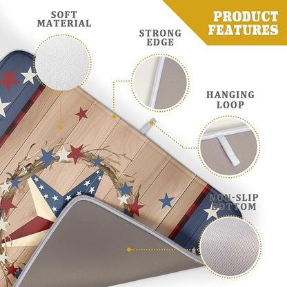 4th of July Dish Drying Mat for Kitchen Counter Patriotic Farmhouse Rustic Microfiber Absorbent Dish Draining Reusable Washable Foldable Extra Large 18"x24" - Image 4